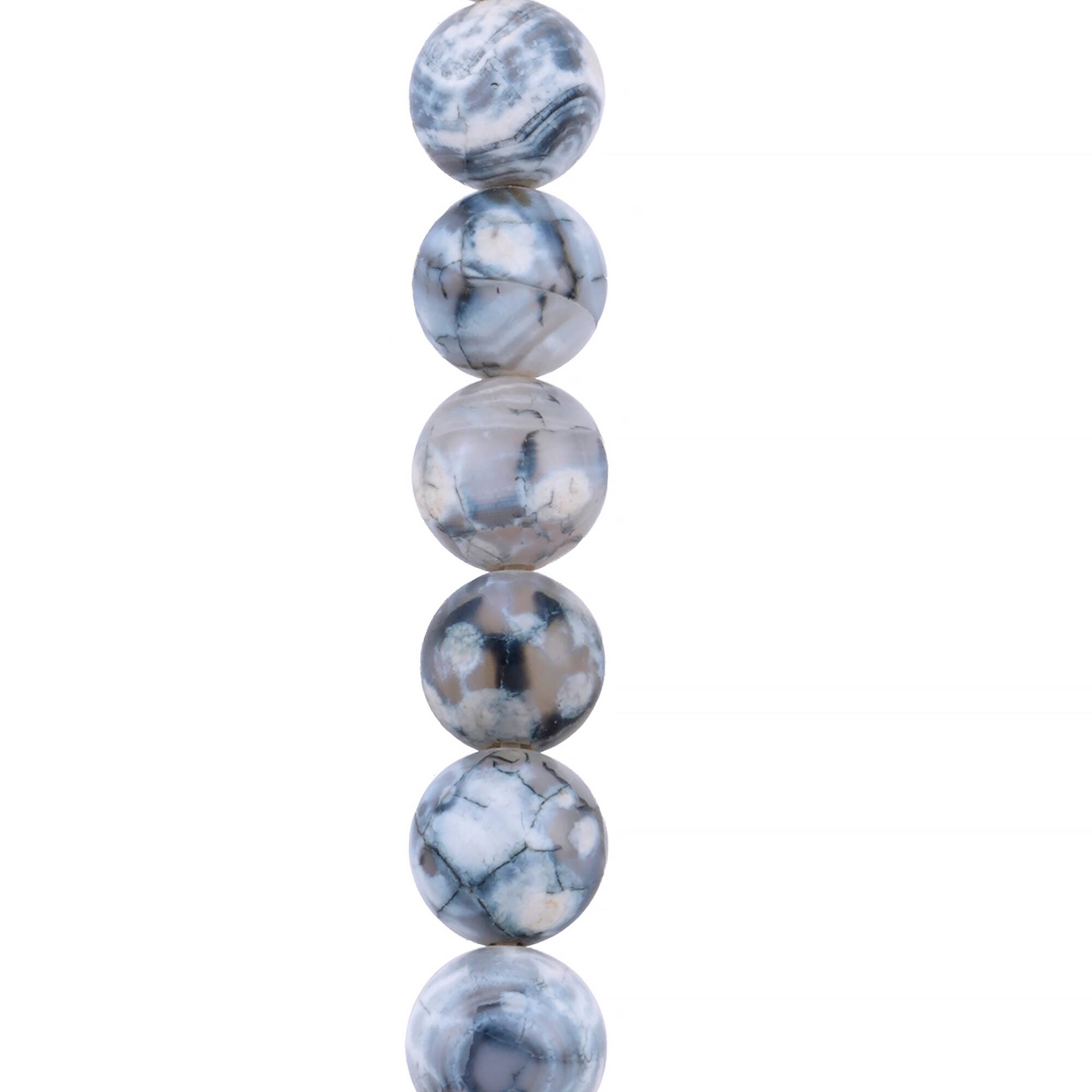 12 Pack: Black & White Fire Agate Round Beads by Bead Landing
